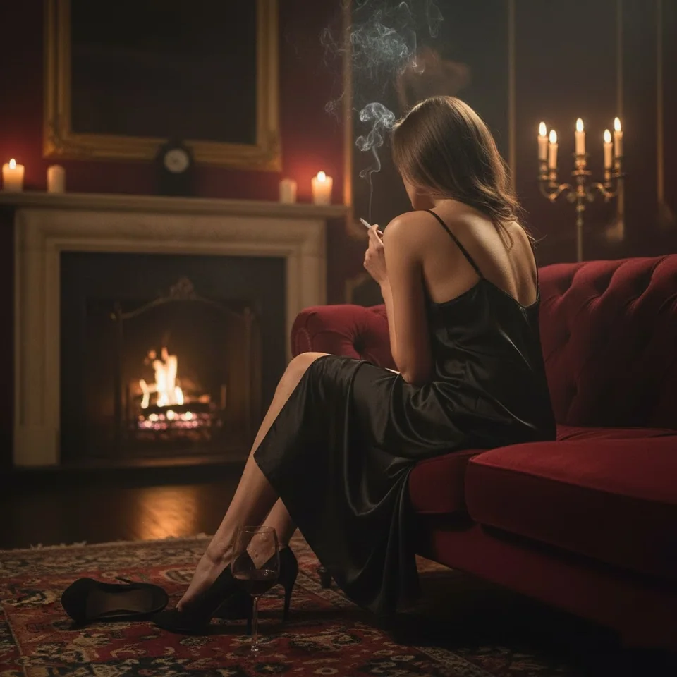 A fireplace glowing in a private studio lounge